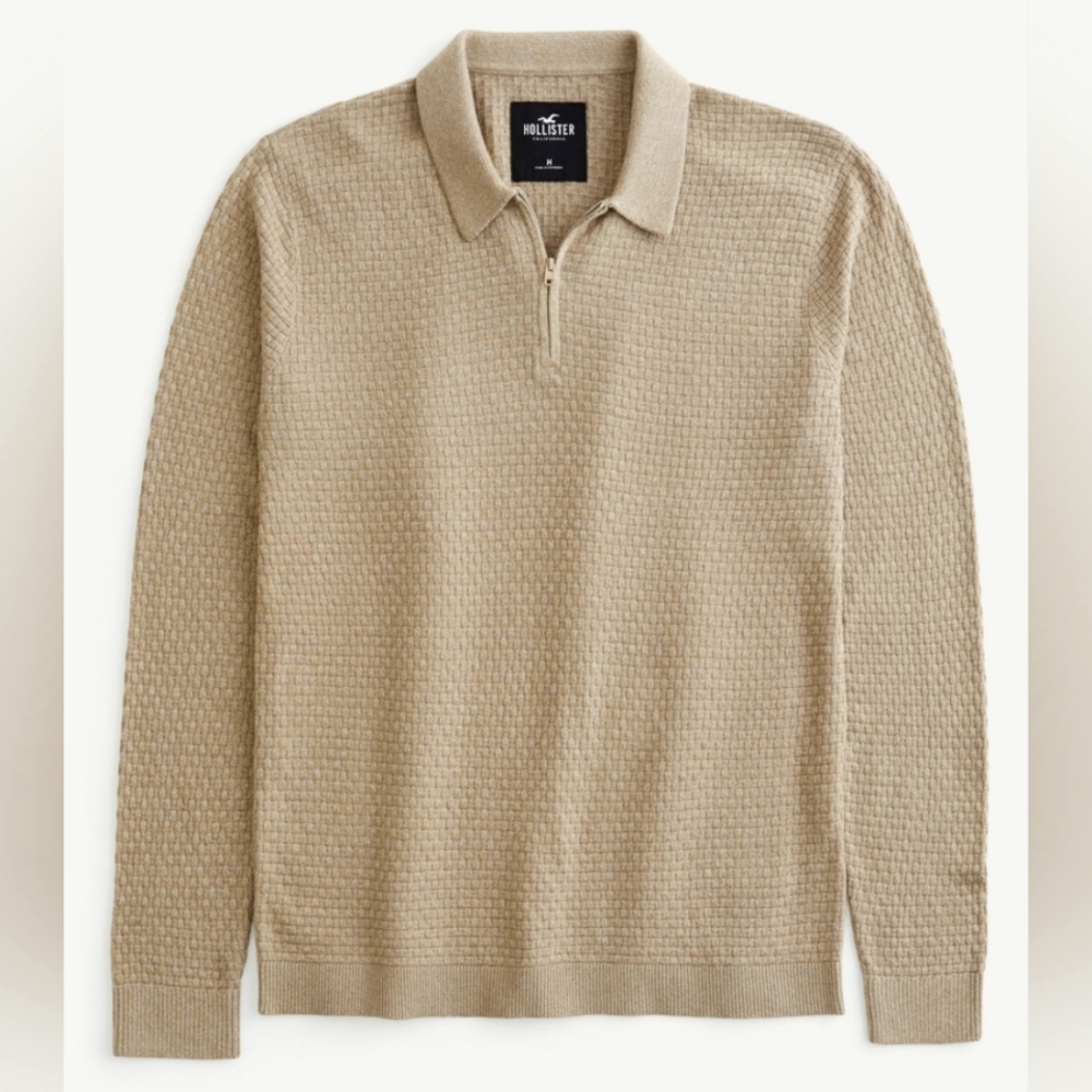 Hollister Men's Textured Long Sleeve Sweater Polo  NWT XXL